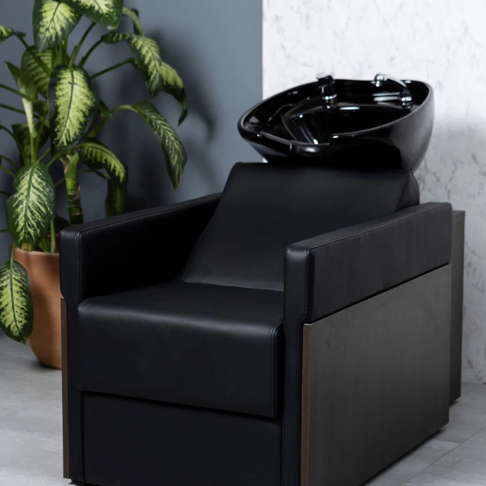 Lavacabezas Rustik negro madera y polipiel - Imagen 4