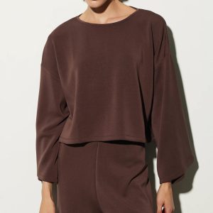 BLUSA CON MANGAS ANCHAS MARRÓN CHOCOLATE
