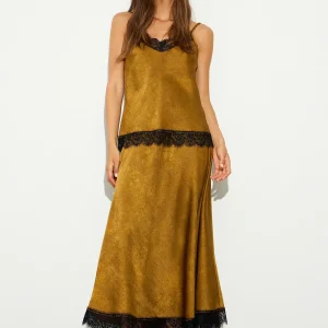 FALDA LARGA CON ENCAJE VERDE OLIVA