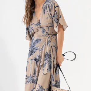 VESTIDO LARGO CRUZADO DE VISCOSA ESTAMPADO