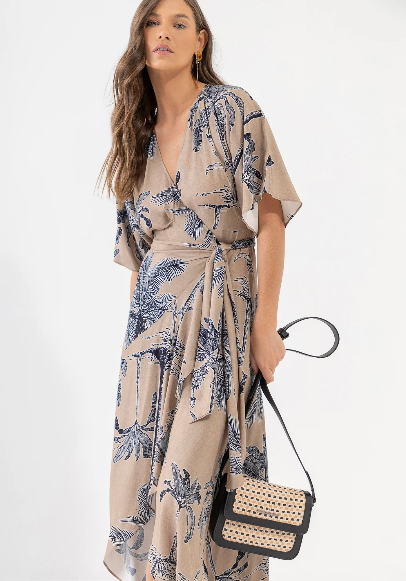 VESTIDO LARGO CRUZADO DE VISCOSA ESTAMPADO