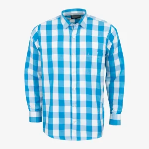 Camisa Regular Manga Larga Cuadros Azul Claro - Kosta Azul