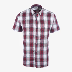Camisa Regular Manga Corta Cuadros Rojo Oscuro - Kosta Azul