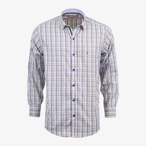 Camisa Regular Manga Larga Cuadros Azul y Beige - Kosta Azul