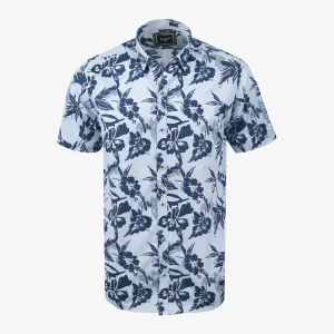 Camisa Regular Manga Corta Estampada Azul Claro - Kosta Azul