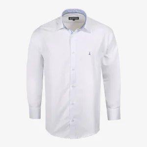 Camisa Slim Fit Blanca Dobby Manga Larga - Kosta Azul