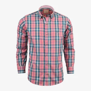 Camisa Slim Fit Cuadros Rosa y Verde Kosta Azul