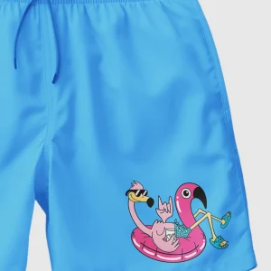 Bañador tipo boxer para hombre en color azul claro y logo flamenco en flotador