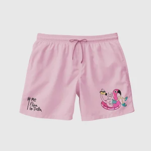 Bañador tipo boxer para hombre en color rosa y logo flamenco