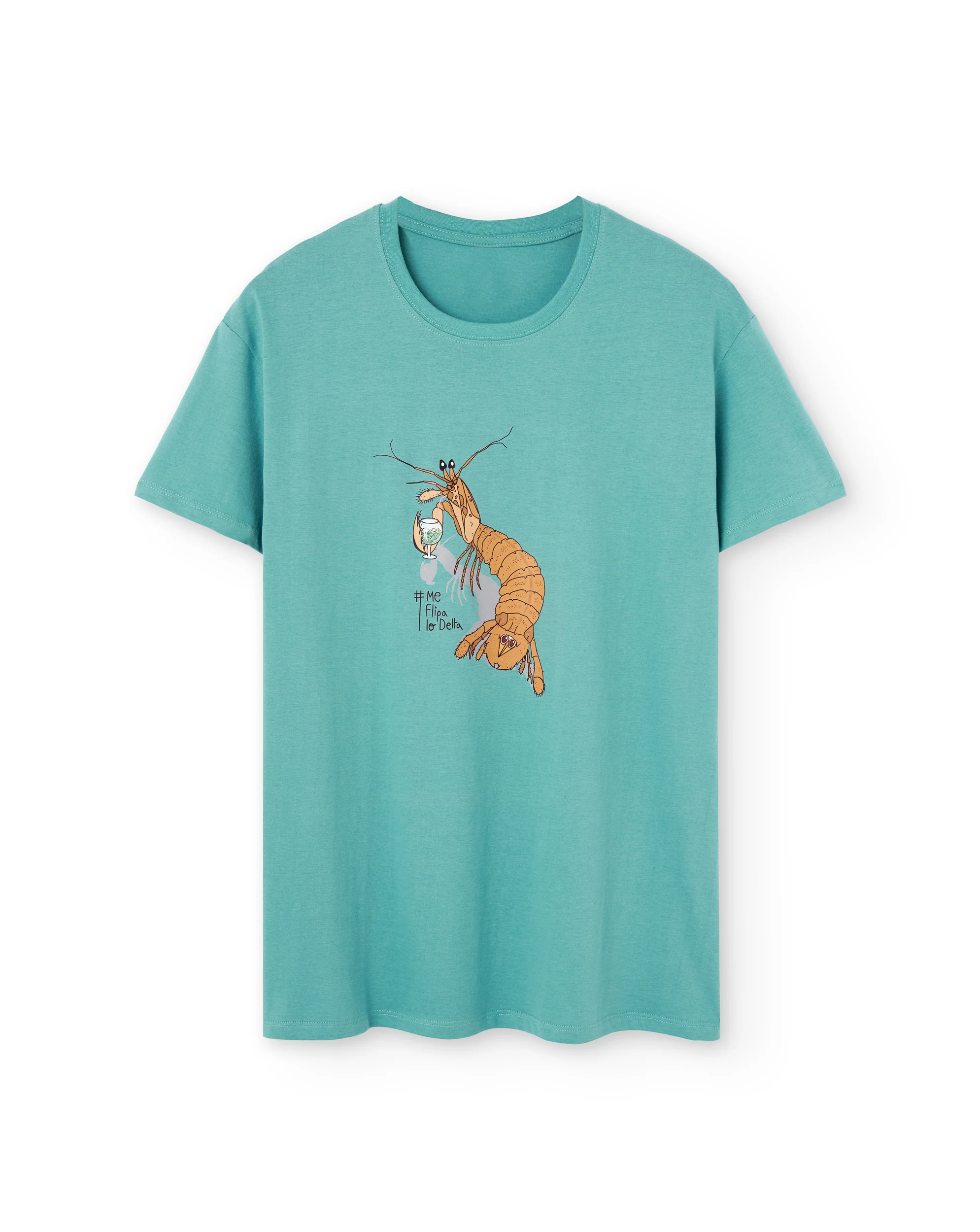 Camiseta manga corta unisex en verde agua y estampado galera con gintonic