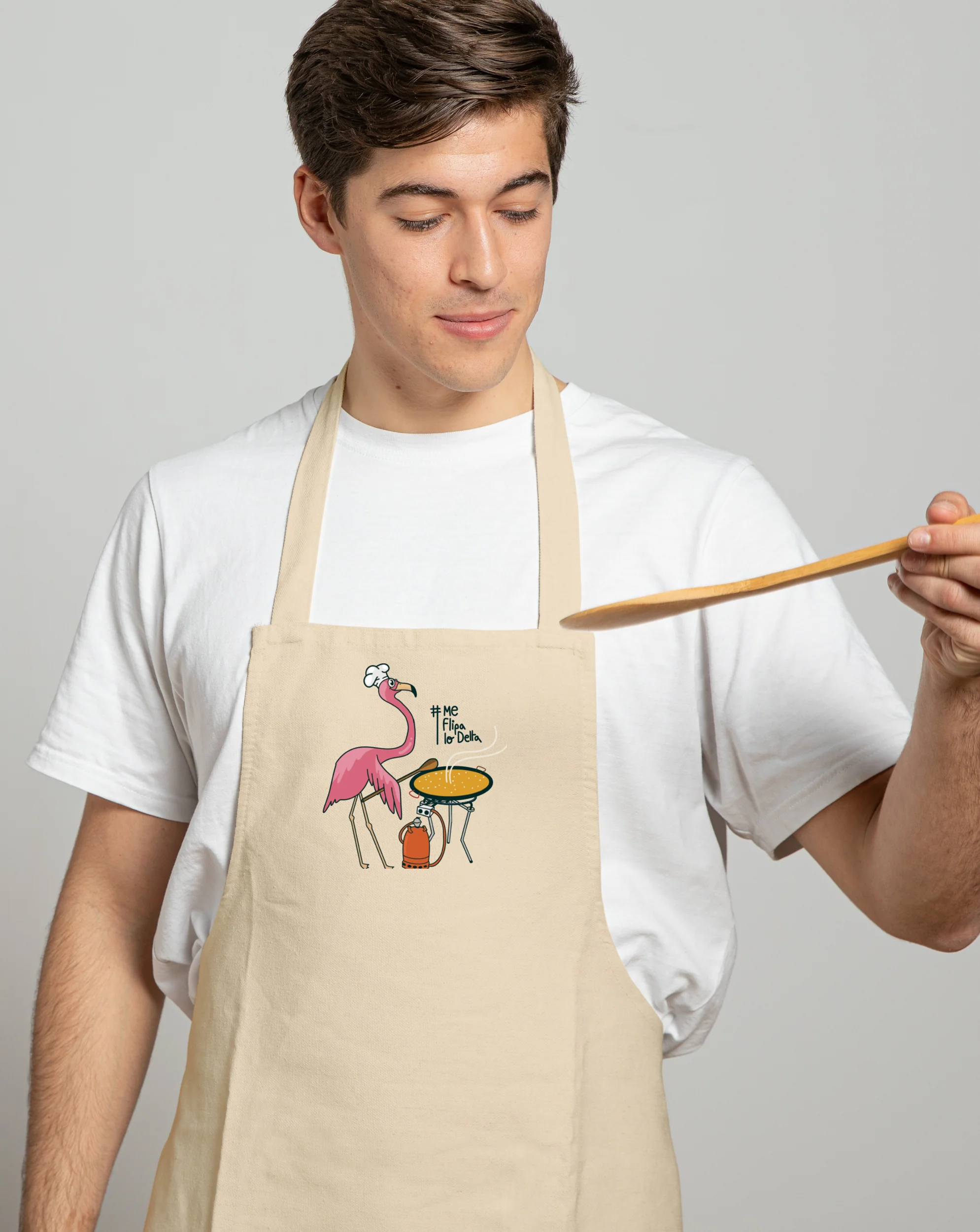 Delantal de Algodón Orgánico Flamenco Cocinando Paella