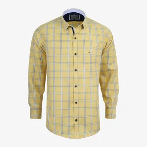 Camisa Regular Manga Larga Cuadros Amarillo Oscuro - Kosta Azul