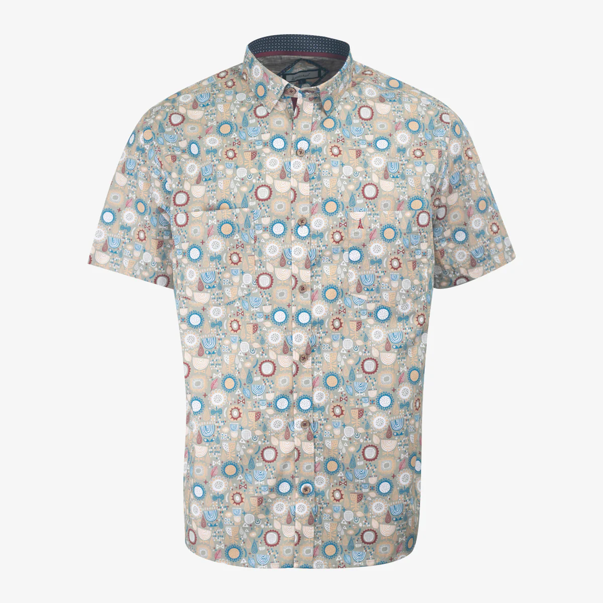 Camisa Regular Manga Corta Estampada Café Medio - Kosta Azul