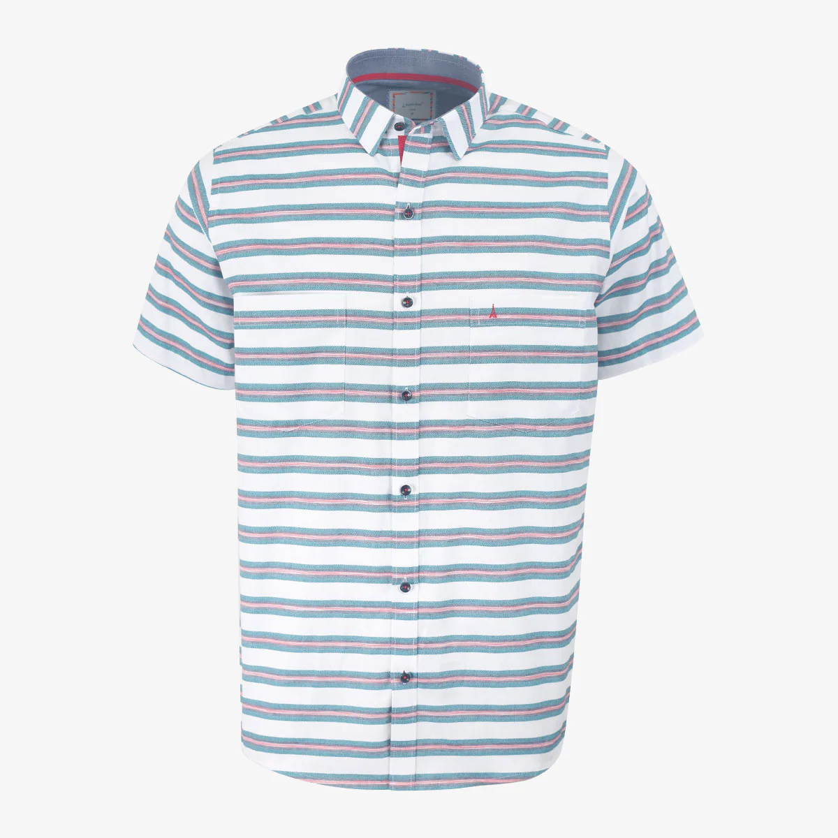 Camisa Regular Sport Rayada Verde y Coral - Kosta Azul