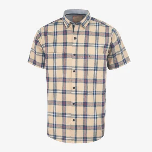 Camisa Regular Manga Corta Cuadros Beige Kosta Azul