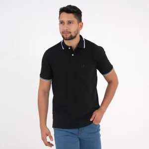Polo Regular Negro con Bolsillo - Kosta Azul