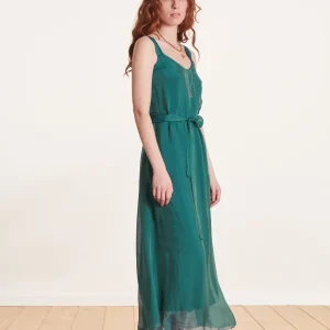 VESTIDO LARGO CON TIRANTES AZUL PATO