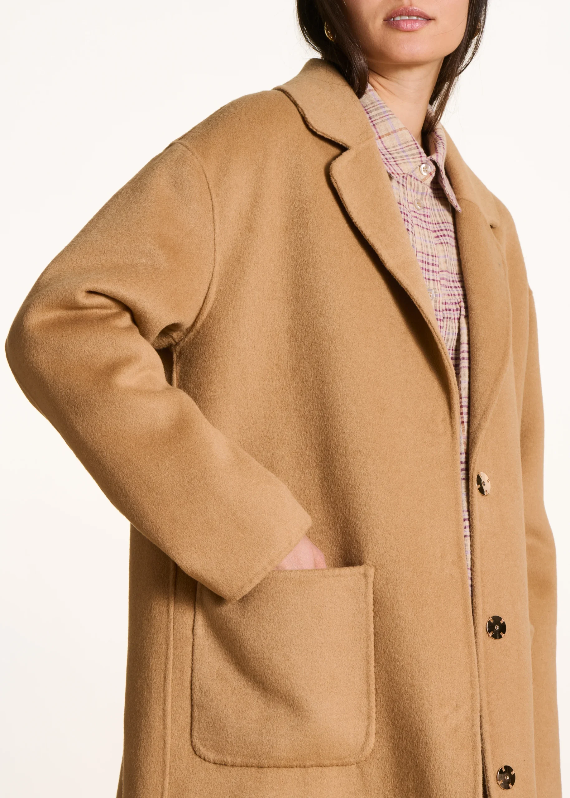 ABRIGO MIDI CAMEL DE LANA - Imagen 3