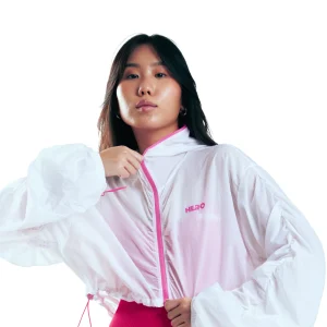 JACKET CROP ZIP HERO BLANCO CON ROSADO