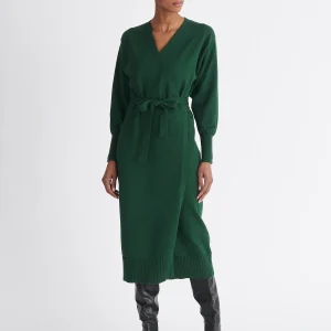 VESTIDO CRUZADO DE PUNTO VERDE OSCURO