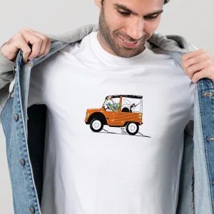Camiseta manga corta unisex en blanco y estampado citroen mehari