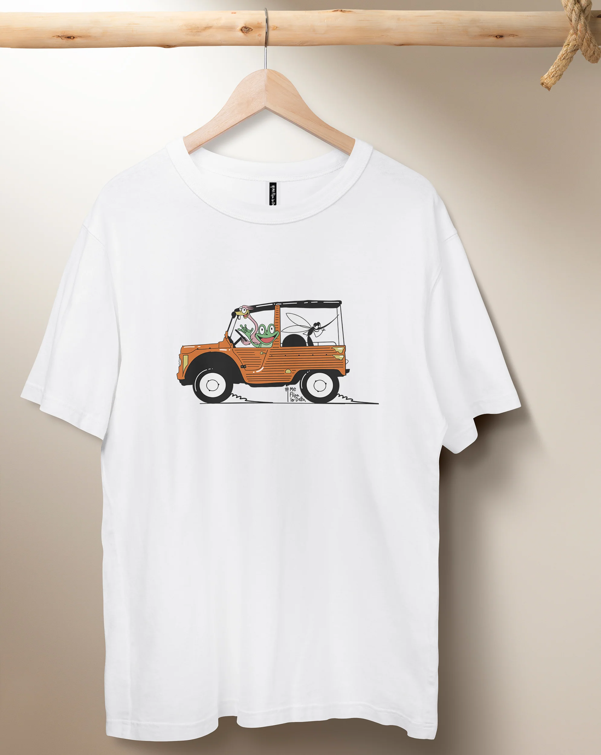 Camiseta manga corta unisex en blanco y estampado citroen mehari - Imagen 5