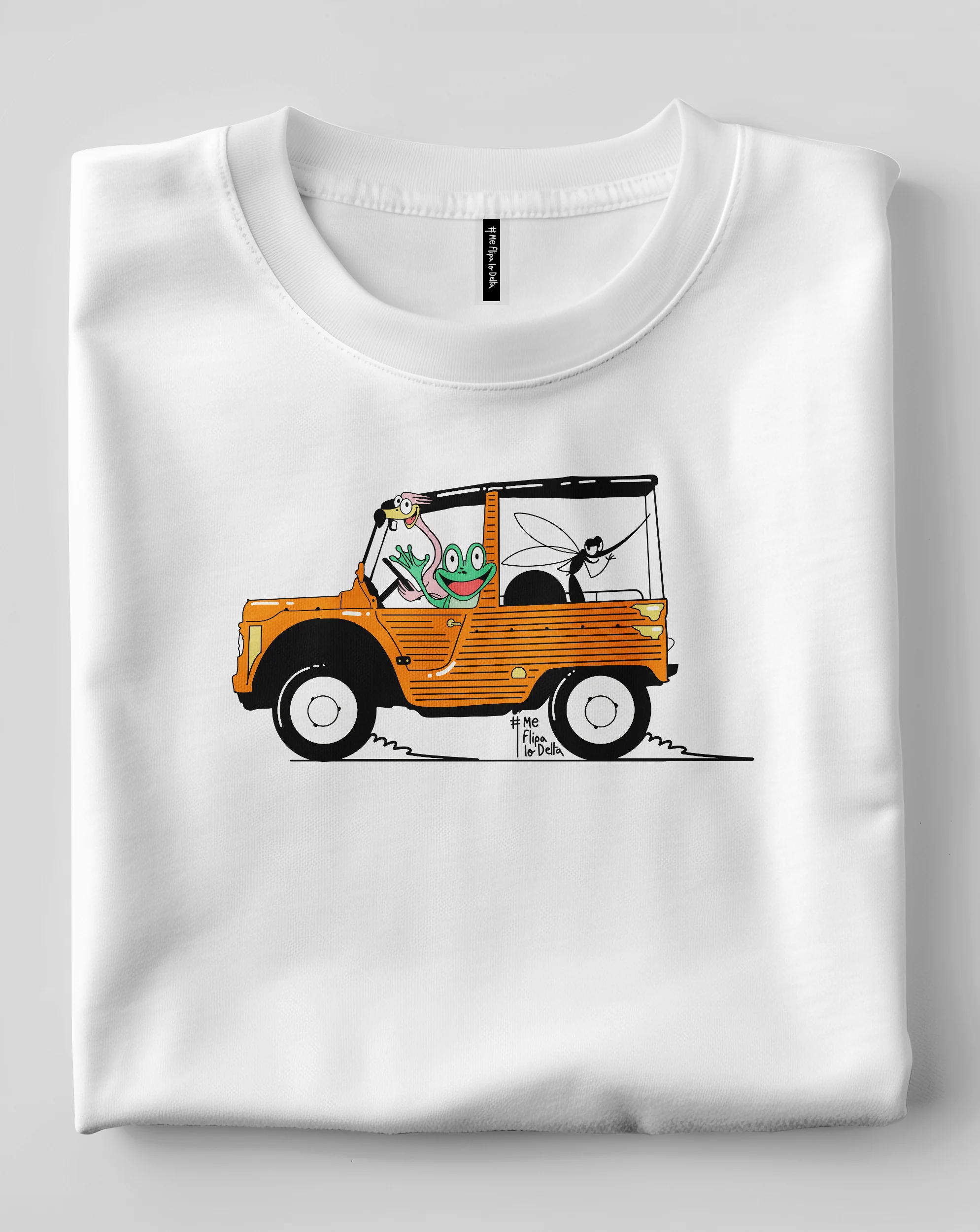 Camiseta manga corta unisex en blanco y estampado citroen mehari - Imagen 6