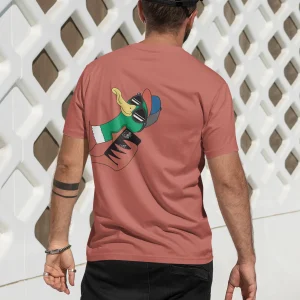 Camiseta manga corta unisex en color rojo teja y estampado de pato iphone