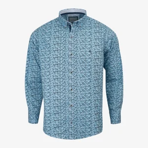 Camisa Slim Fit Manga Larga Estampada Azul Claro - Kosta Azul