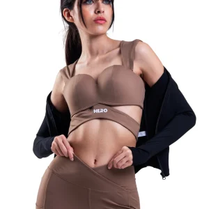 CONJUNTO TOP Y LEGGINS DESCOTADO HERO MARRON