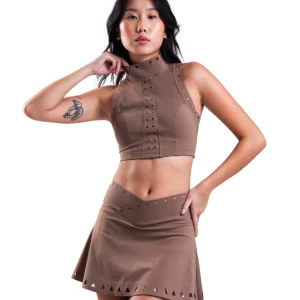 CONJUNTO TOP Y FALDA TRIANGULAR HERO MARRON