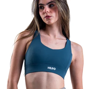 BRASIER DEPORTIVO CRUZADO LISO DESCOTADO EN U HERO TURQUESA