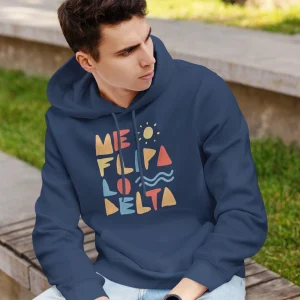 Sudadera de hombre en azul marino con capucha y estampado MeFlipaloDelta