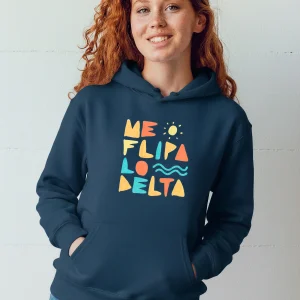 Sudadera de mujer en azul marino con capucha y estampado MeFlipaloDelta