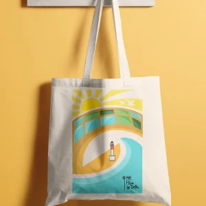 Bolsa Totebag de Algodón en Color Crudo con Estampado Colorido