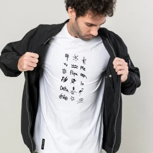 Camiseta manga corta unisex en color blanco y estampado iconos del Delta del Ebro