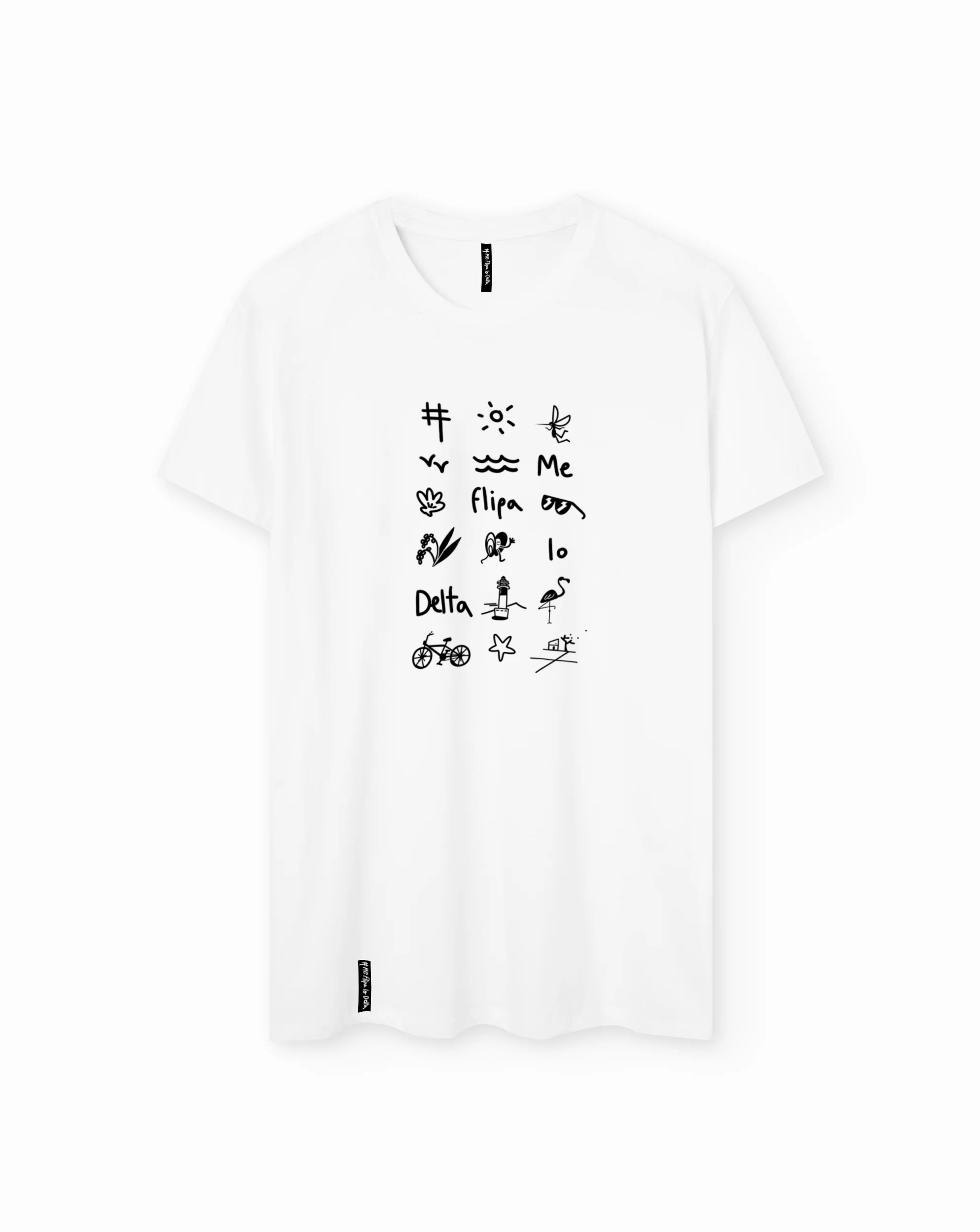 Camiseta manga corta unisex en color blanco y estampado iconos del Delta del Ebro - Imagen 3