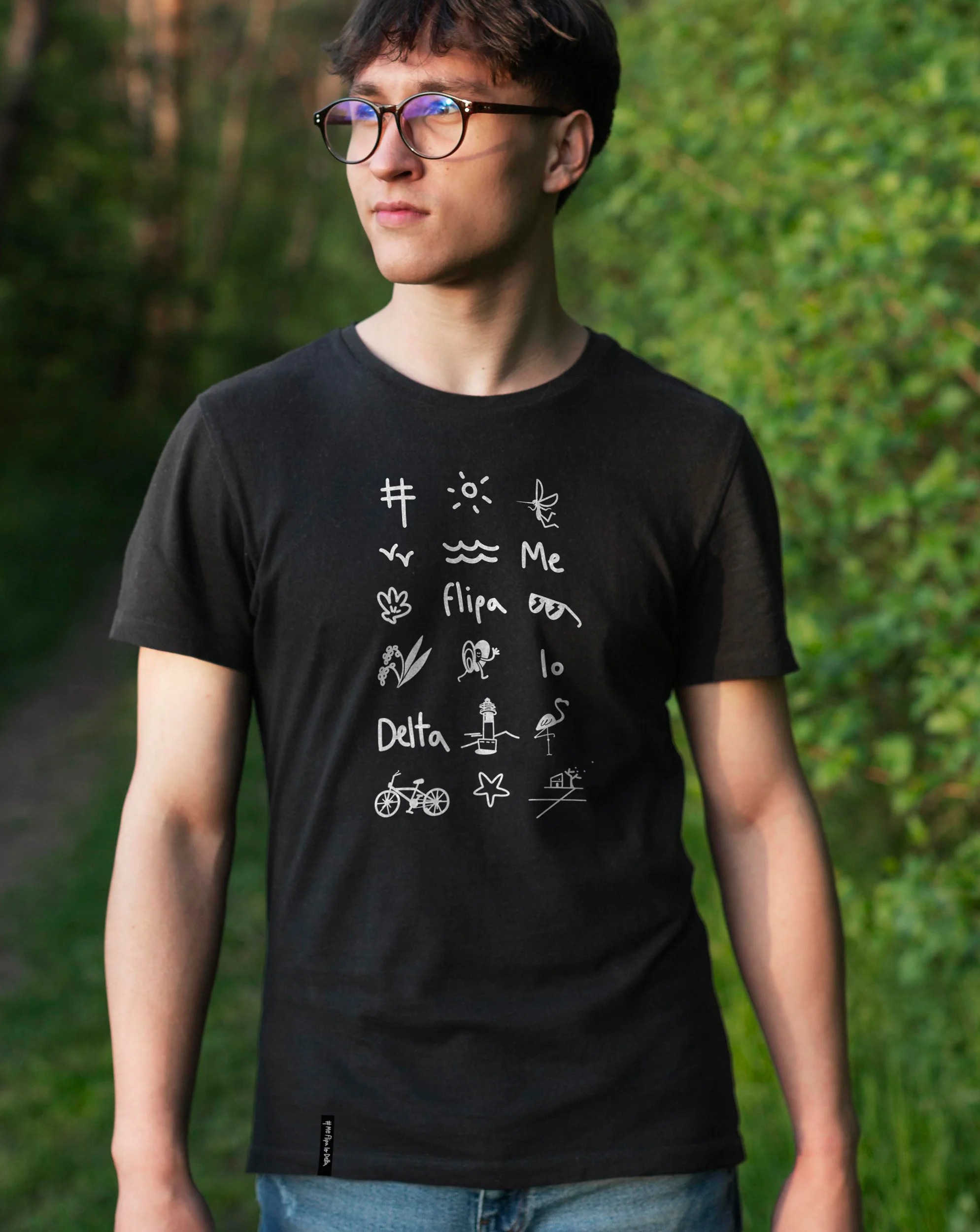 Camiseta manga corta unisex en color negro y estampado iconos del Delta del Ebro - Imagen 3