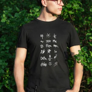 Camiseta manga corta unisex en color negro y estampado iconos del Delta del Ebro