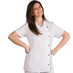 Casaca lisa 100% poliéster blanca vivo color plata