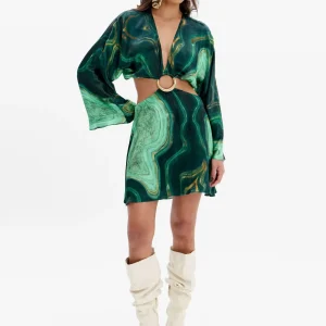 VESTIDO CORTO ESTAMPADO CON ARO Y MANGA LARGA