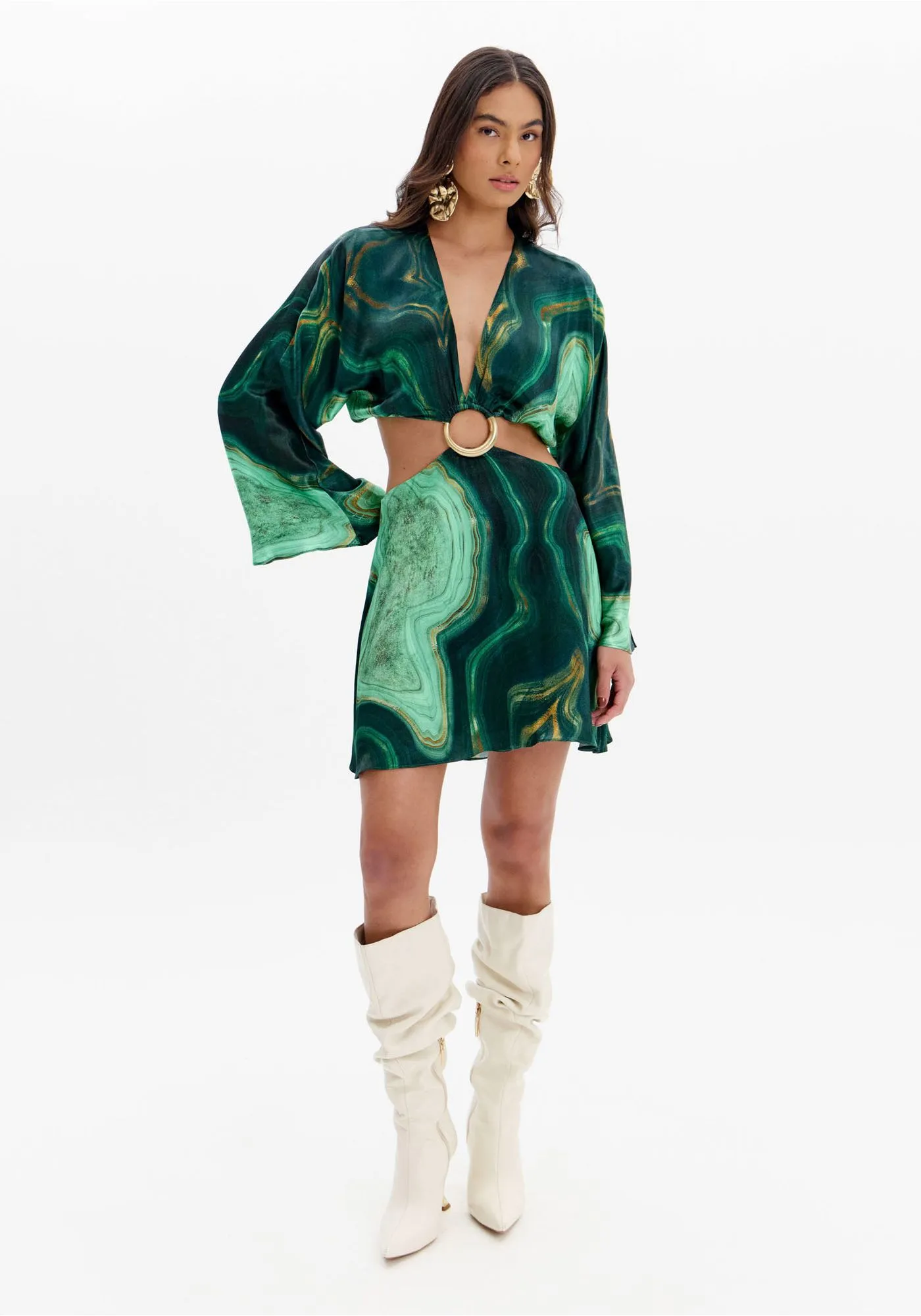 VESTIDO CORTO ESTAMPADO CON ARO Y MANGA LARGA