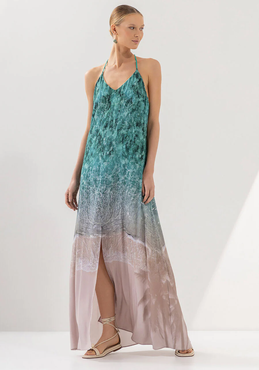 VESTIDO LARGO ESTAMPADO CON PERLAS EN LA ESPALDA - Imagen 3