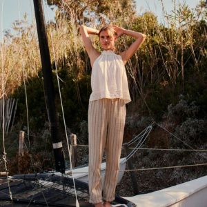 PANTALÓN RECTO A RAYAS DE ALGODÓN