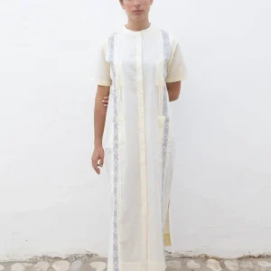 VESTIDO GUAYABERA ALEJANDRA BORDADO GRIS